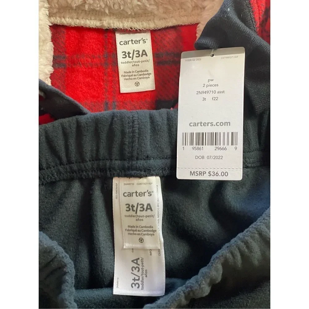 CARTERS BOYS 3T Buffalo Check Fleece Pullover & Jogger Pants Set